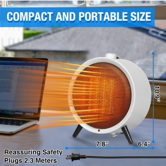 Space Heater White Indoor Use  1500W/900W Electric Desk Home Bedroom Office OW - Picture 3 of 7